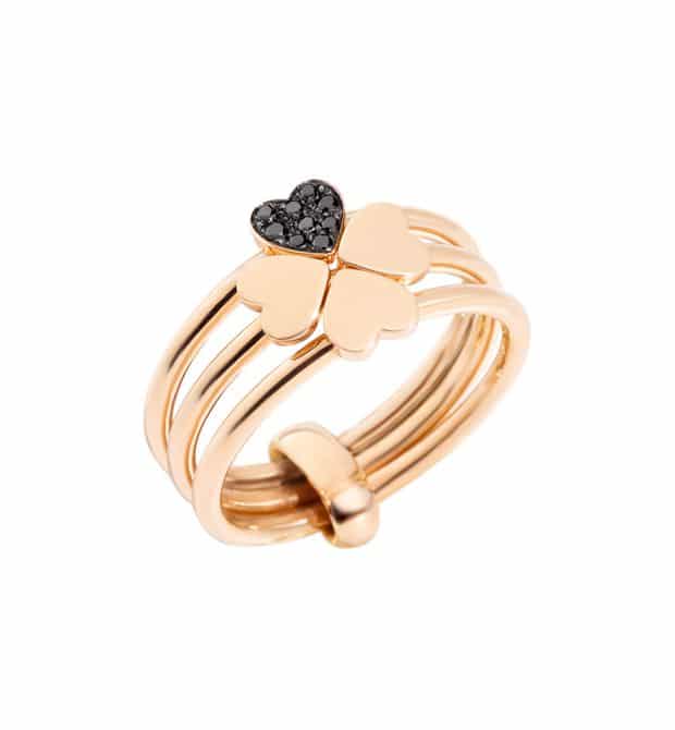 Dodo - RING RG & BLK DIAM 4 HEARTS 55