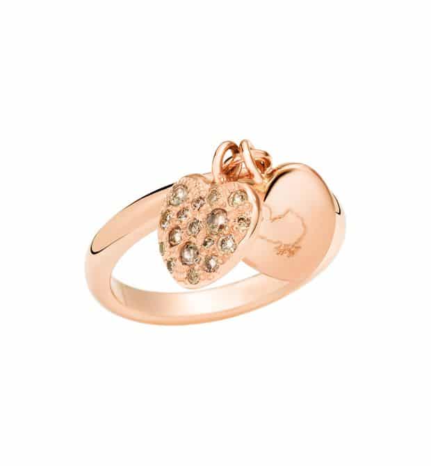 Dodo - RG & BROWN DIAM RING 2 HEARTS
