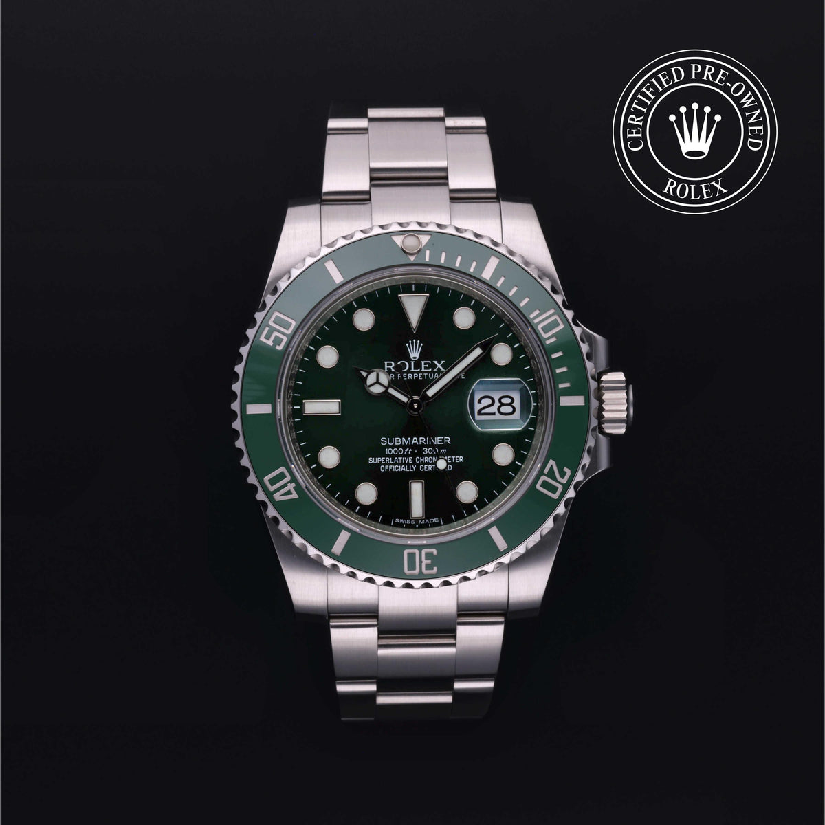 Rolex Submariner Date 116610LV, Oystersteel, Green dial, front view