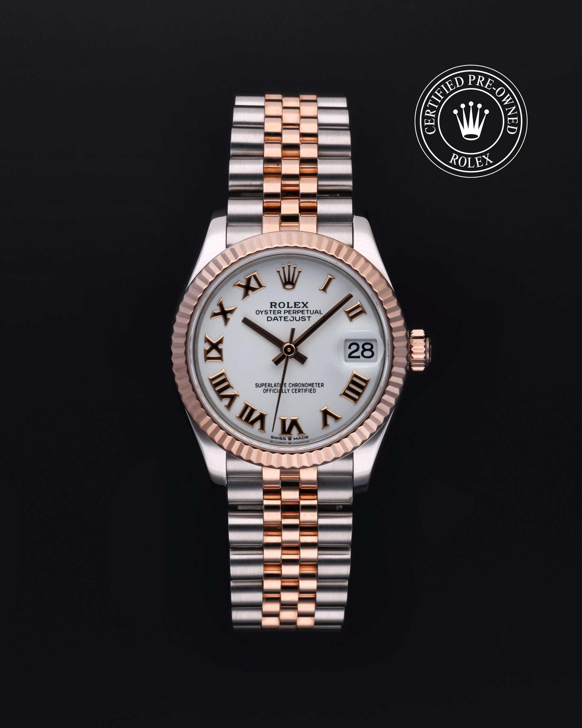 Rolex Datejust 31 278271, Everose Rolesor, White Roman Numerals dial, front view