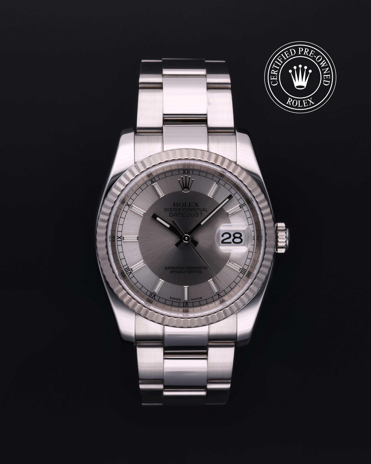 Rolex Datejust 36 116234, White Rolesor, Steel/Silver dial, front view