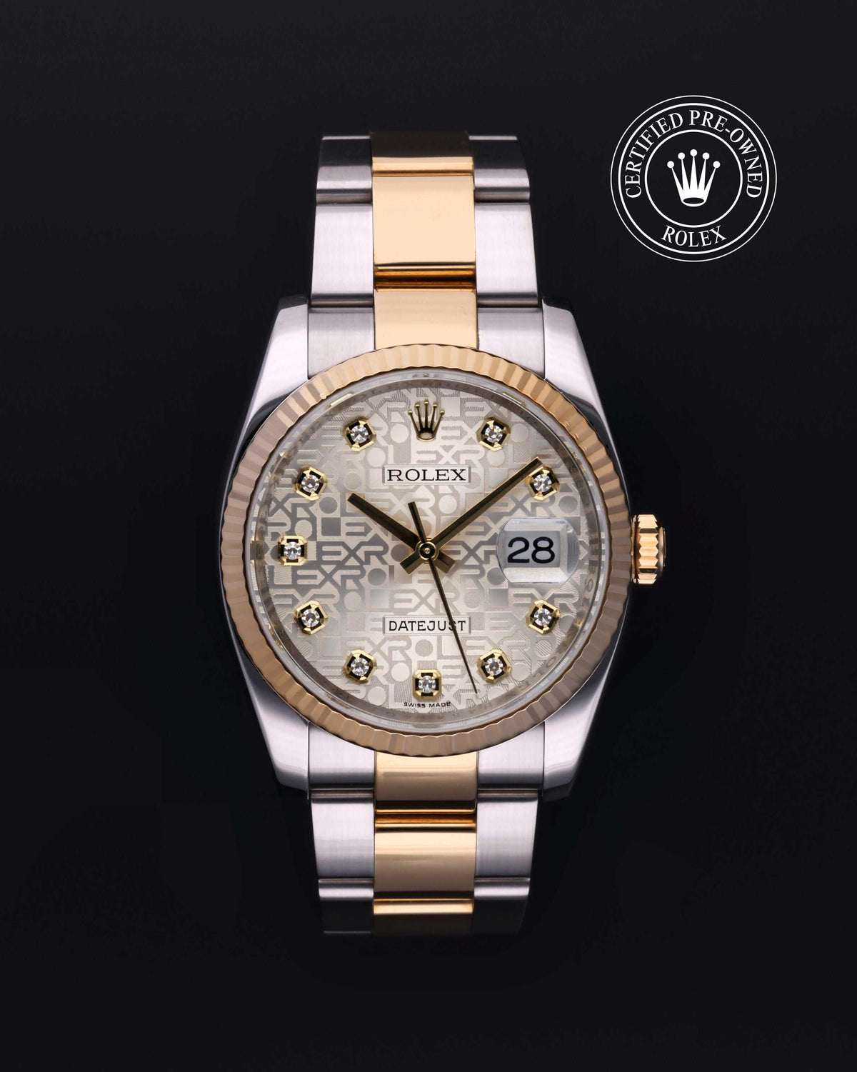 Rolex Datejust 36 116233, Yellow Rolesor, Silver-Colour, Gem-Set dial, front view