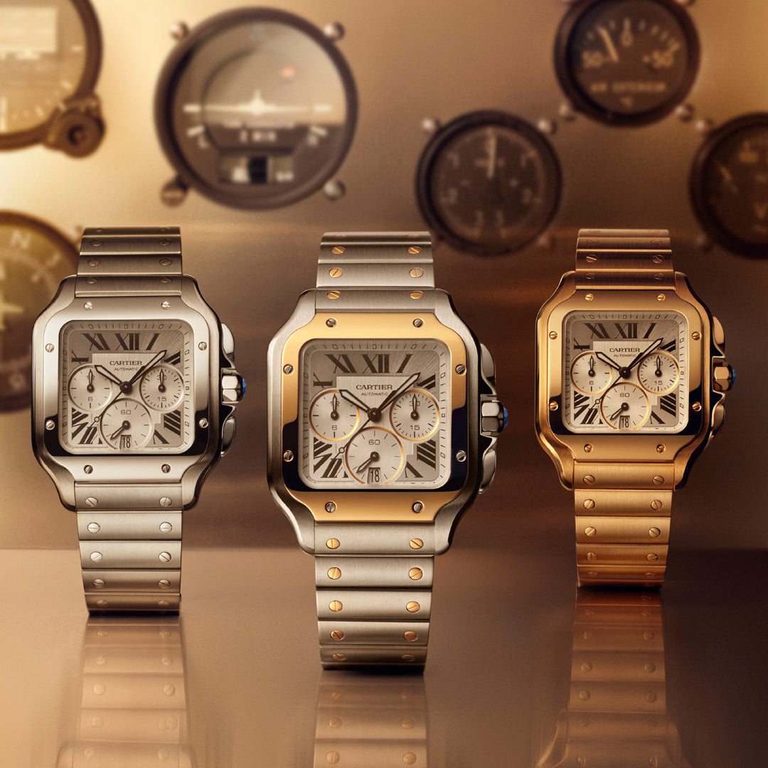 Cartier Santos Chronograph watches in steel, yellow gold and two-tone