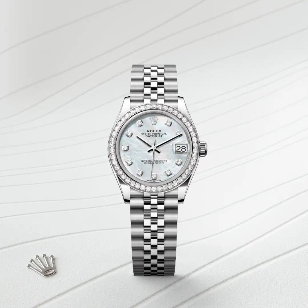 Rolex Datejust in Oystersteel, white gold and diamonds, M278384RBR-0008 - Edwards Lowell