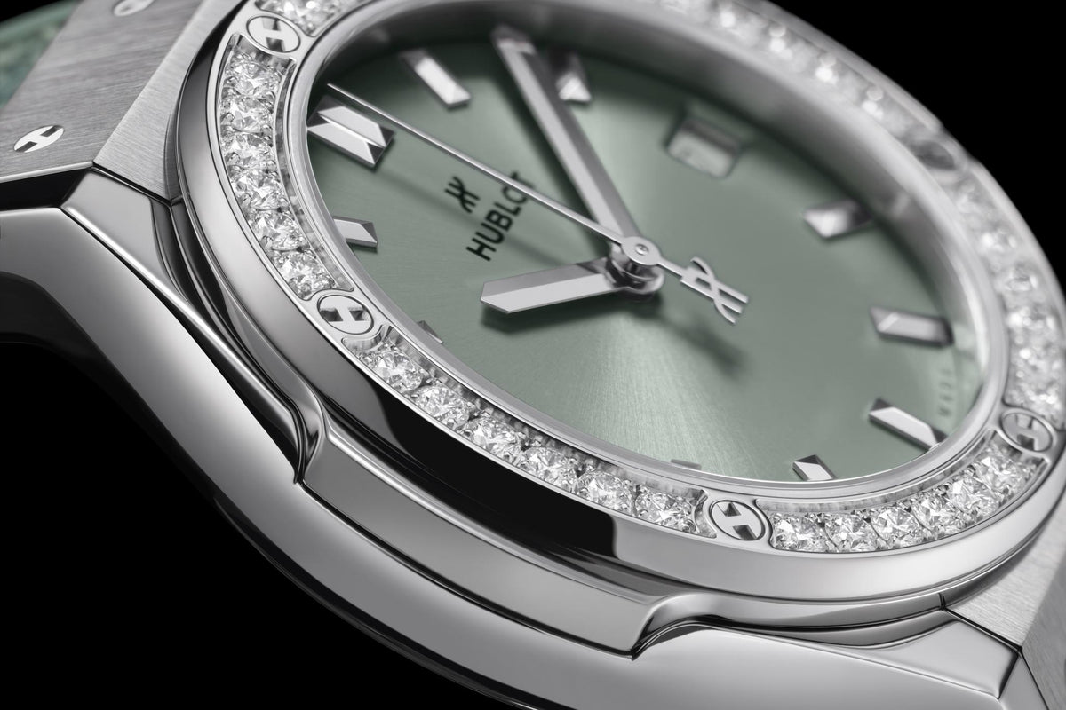 Classic Fusion Titanium Sage Green Diamonds 33MM