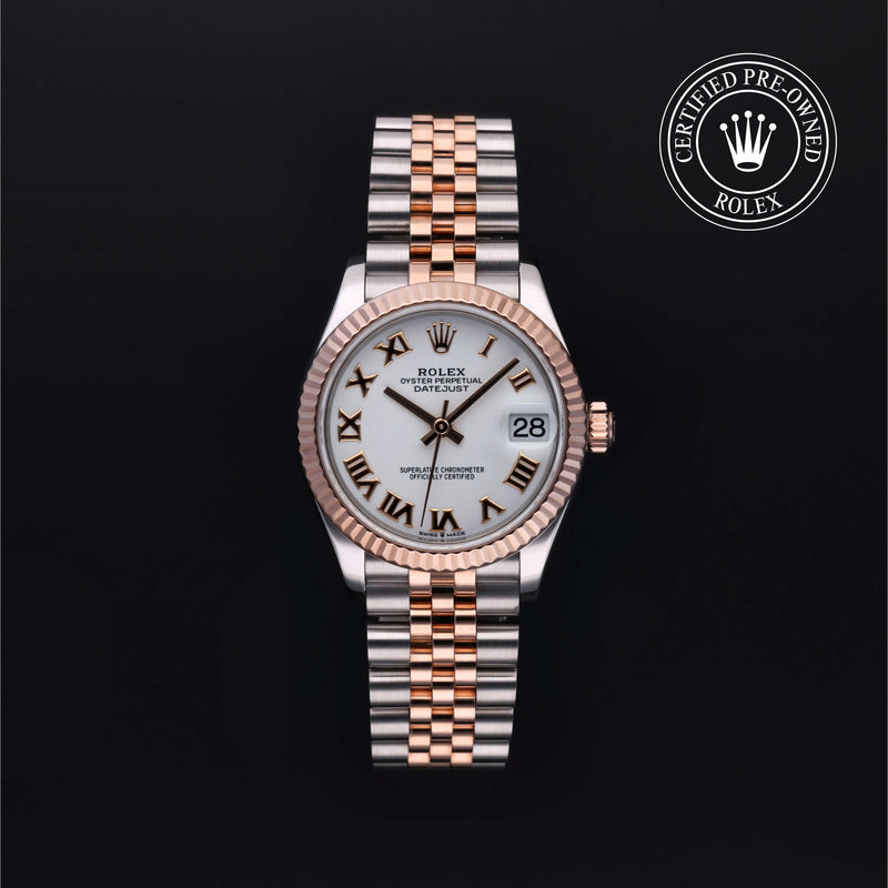 Rolex Datejust 31 278271, Everose Rolesor, White Roman Numerals dial, front view