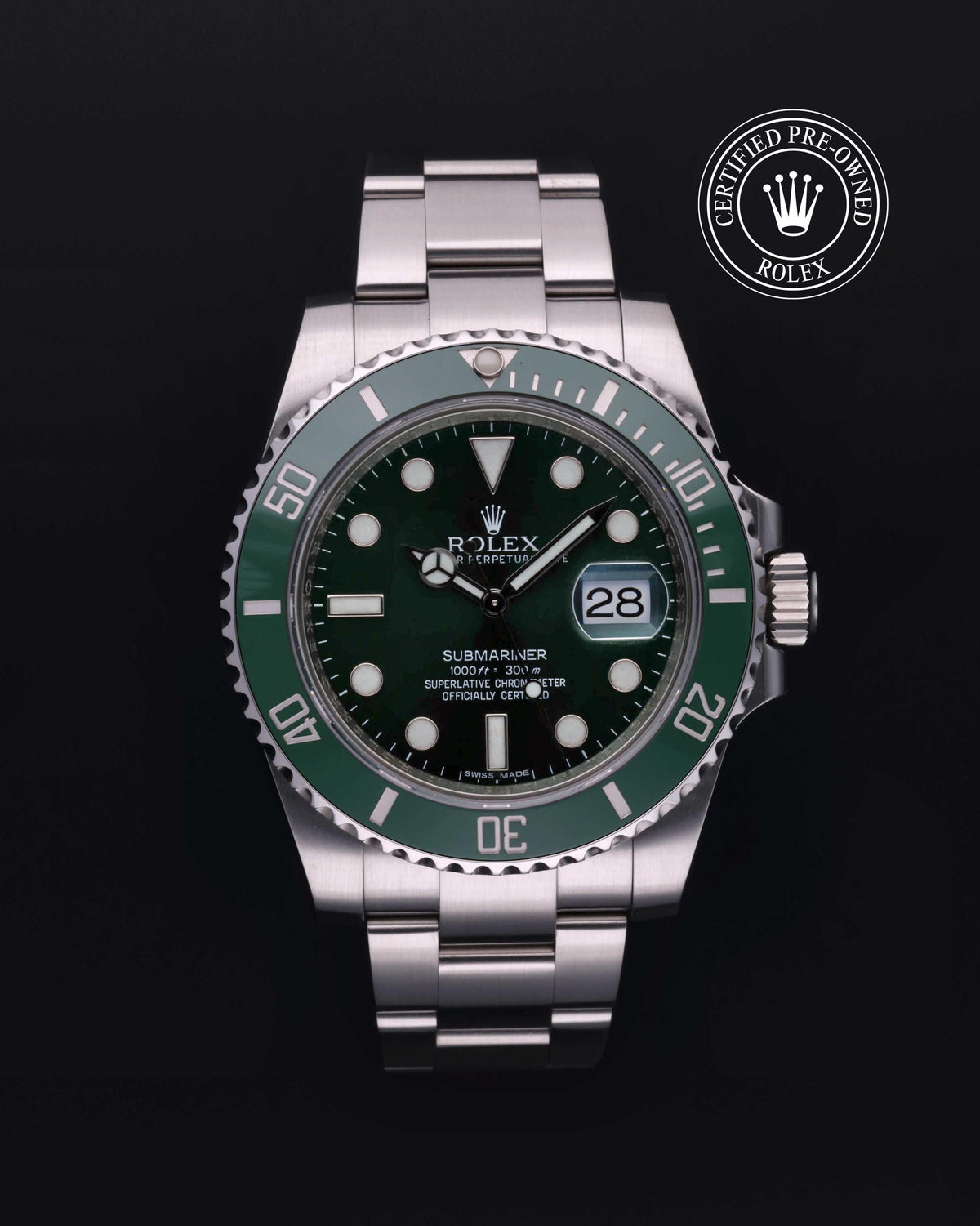 Rolex Submariner Date 116610LV, Oystersteel, Green dial, front view