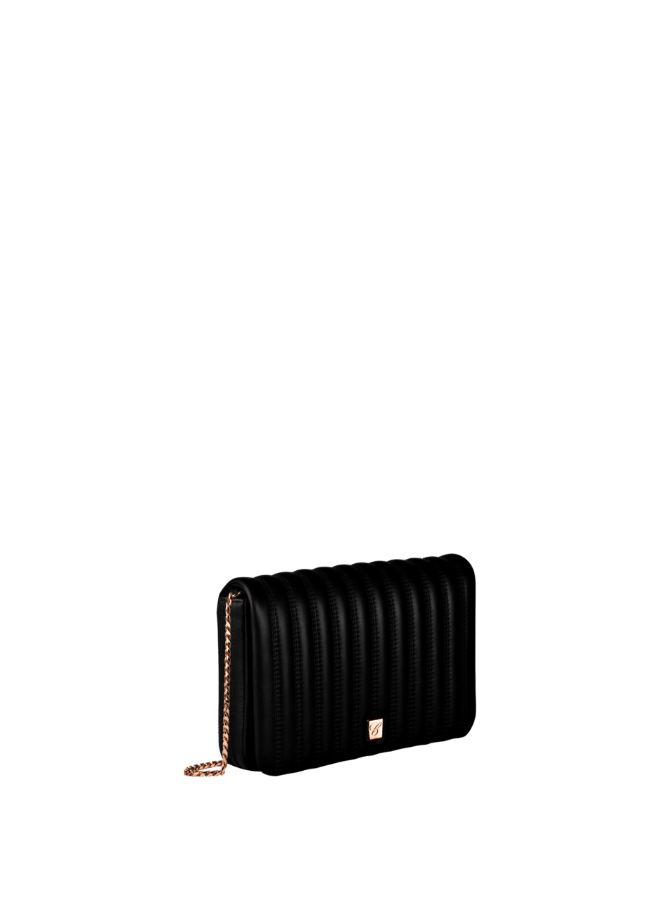 Ice Cube Clutch Bag Black Quilt Calfskin 95000-1059