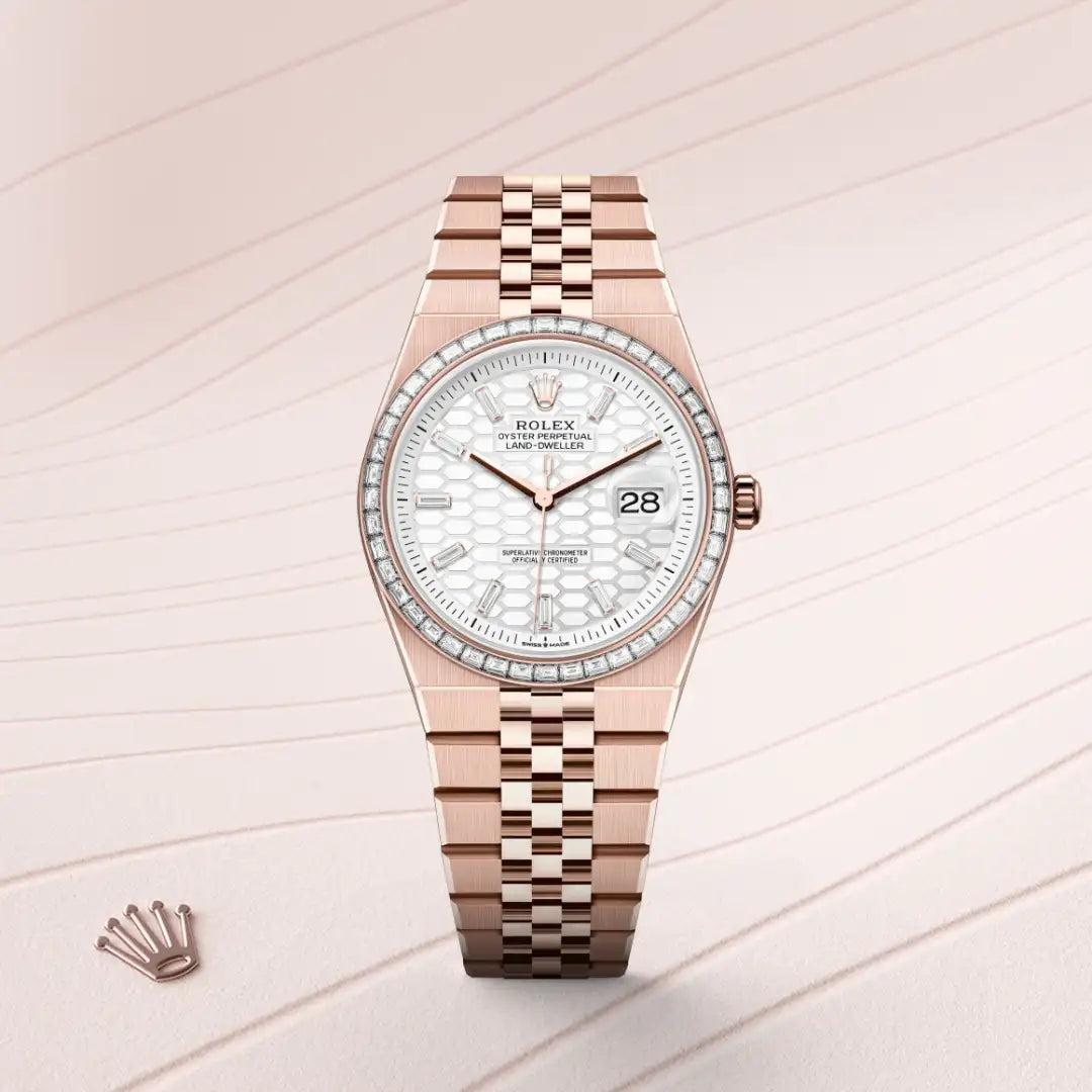 Rolex Land-Dweller in Everose gold and diamonds, M127285TBR-0002 - Edwards Lowell