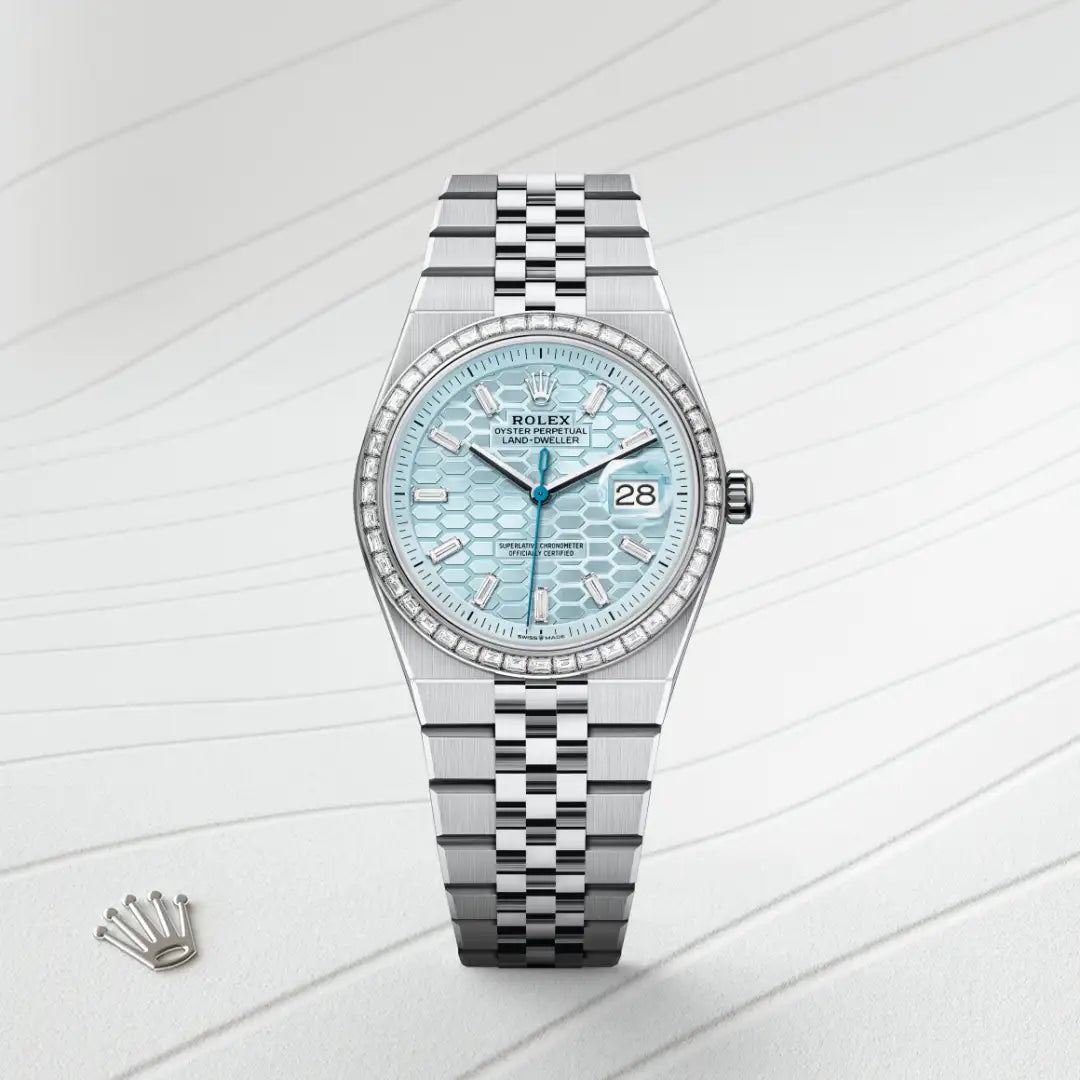 Rolex Land-Dweller in platinum and diamonds, M127286TBR-0001 - Edwards Lowell