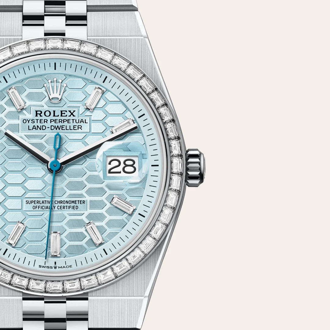 Rolex Land-Dweller in platinum and diamonds, M127286TBR-0001 - Edwards Lowell